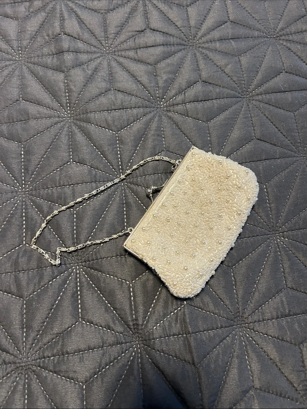 Elegant Pearl-Embellished Cream Evening Clutch